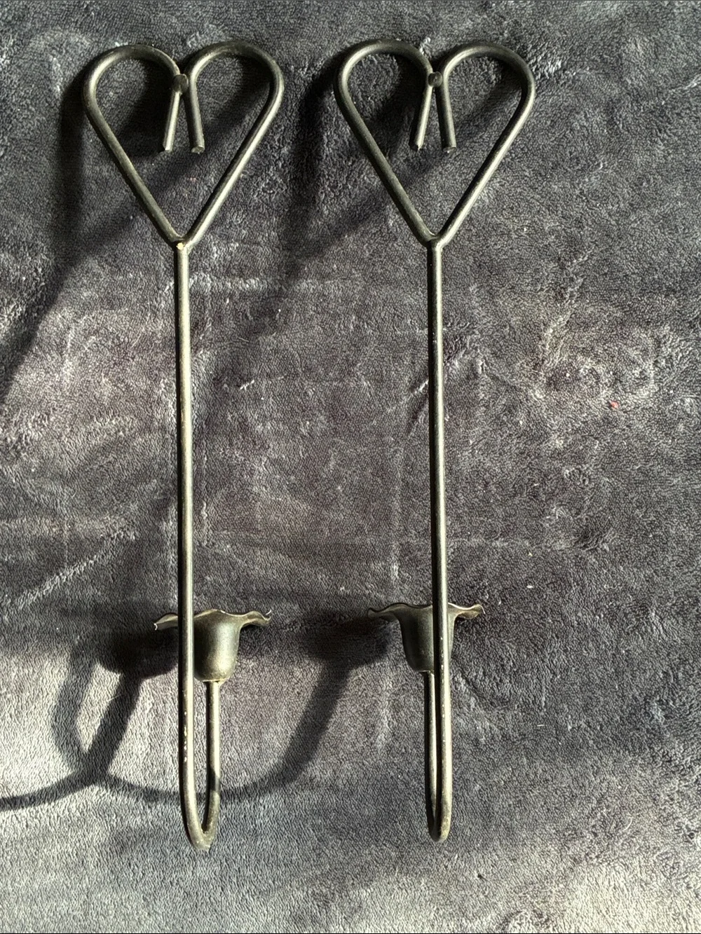 Vintage Heart-Shaped Black Metal Wall Candle Holders - Set of 2
